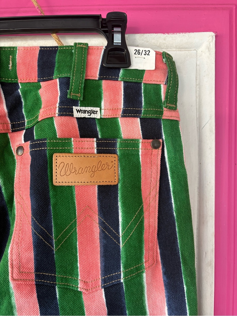 Wrangler Wanderer Striped Flare Pants in Green, Pink & Navy - Picture 4 of 14